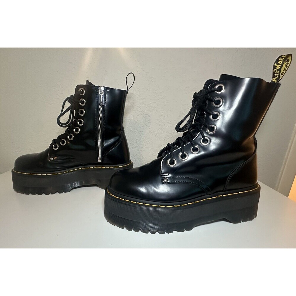 DR. MARTENS Jadon Max Black Buttero Leather Platform Ankle Boots Women's 10
